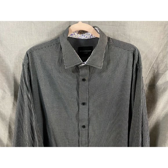 Dress Code‎ Button Up Shirt Adult Large Black Grey Striped Contrast Cuff Mens. - Picture 2 of 8